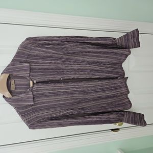 i.e. Purple, Grey, and Black Striped Silk Blouse